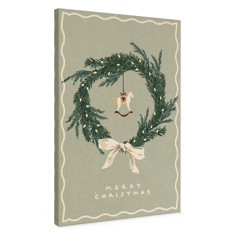 Leinwandbild Weihnachtskranz mit Schaukelpferd - NKTN 