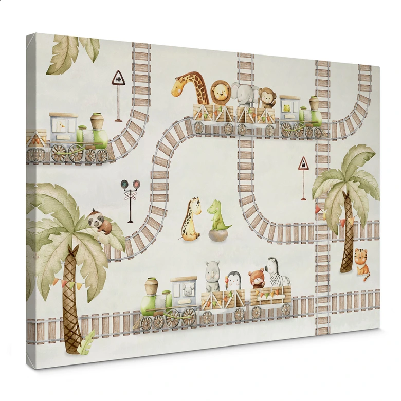 Cuadro lienzo locomotora de paseo con animales del zoo - Oliver Robins 