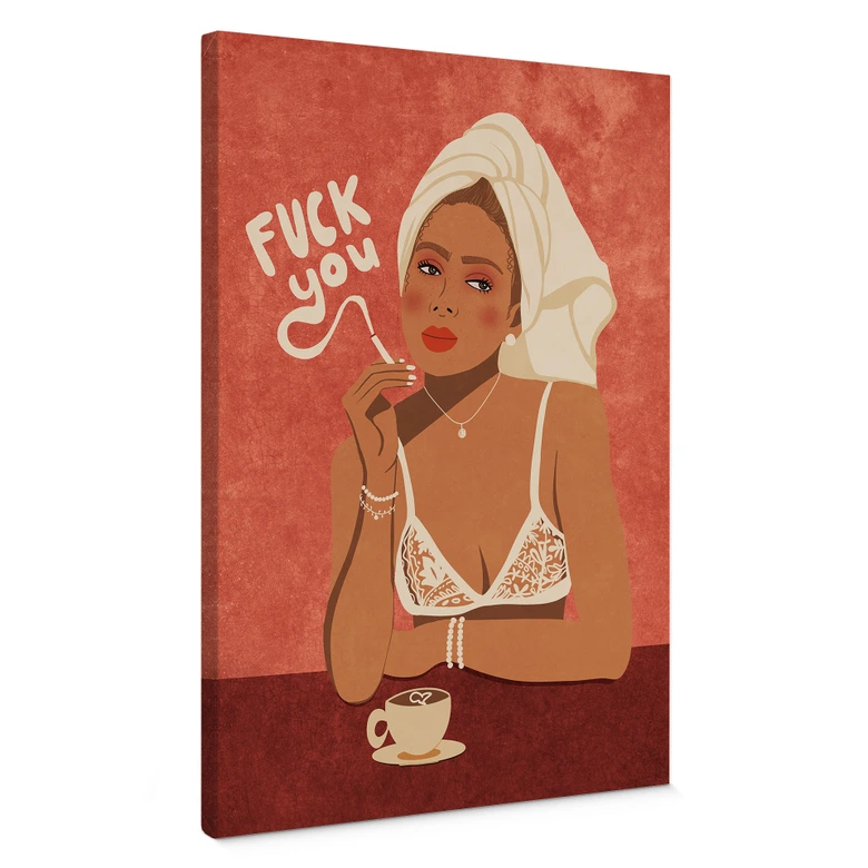 Canvastavla Fuck you - Kaffe med cigarett - Oltmanns 