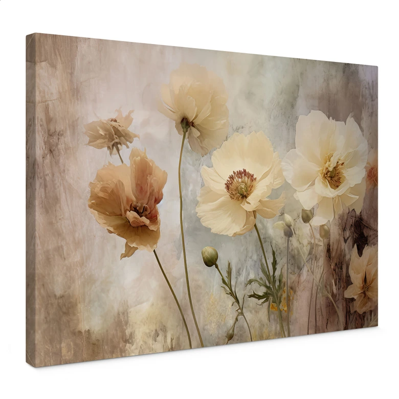 Leinwandbild Blumenpracht in warmen Pastelltönen | Florale Kunst - Paksoylu 
