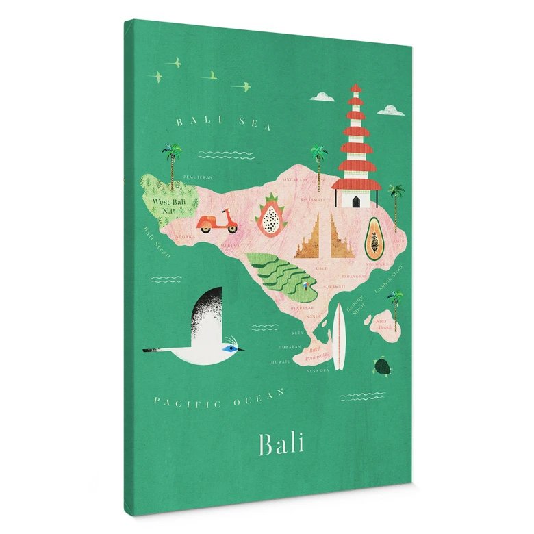 Leinwandbild Karte von Bali - Rivers 