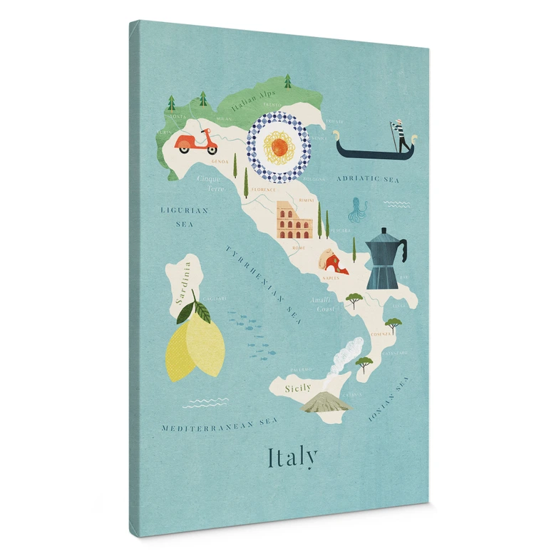 Leinwandbild Karte von Italien - Rivers 