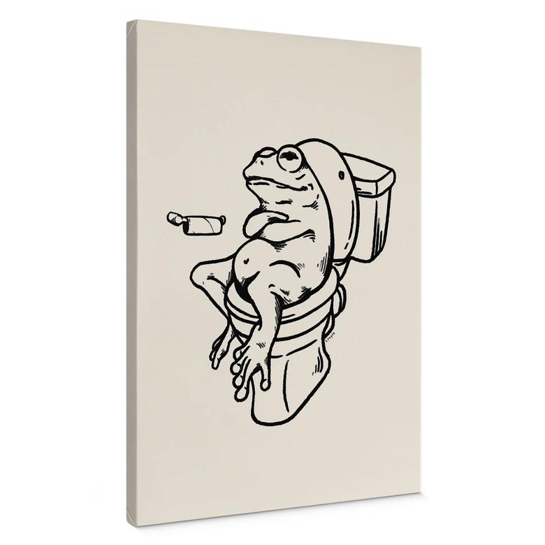 Leinwandbild Warten auf der Toilette - Humorvolle Frosch-Illustration - Royle 