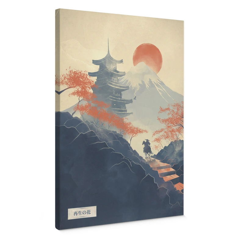 Leinwandbild Sonnenaufgang über der Pagode | Japanische Landschaft - Roze 