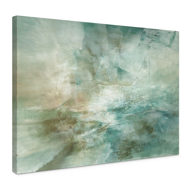 Leinwandbild mit Kunstdruck - Salbeigrünes Nebellicht - Schmucker 