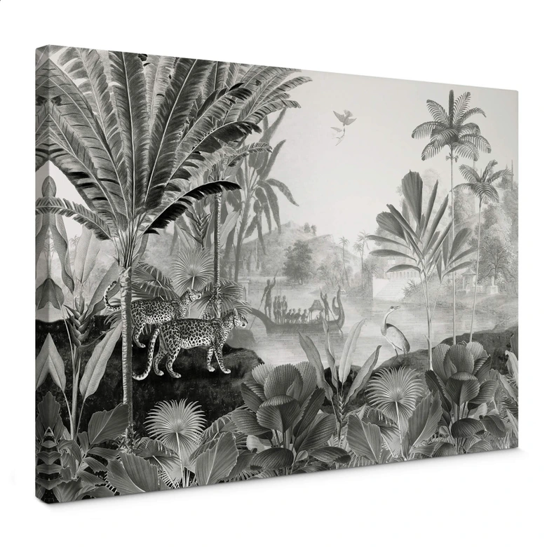 Leinwandbild Sir Edward - Landschaft mit Leoparden schwarz weiss 