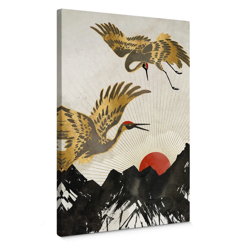 Canvas SpaceFrog Designs - Gouden Kraanvogels - Japandi 