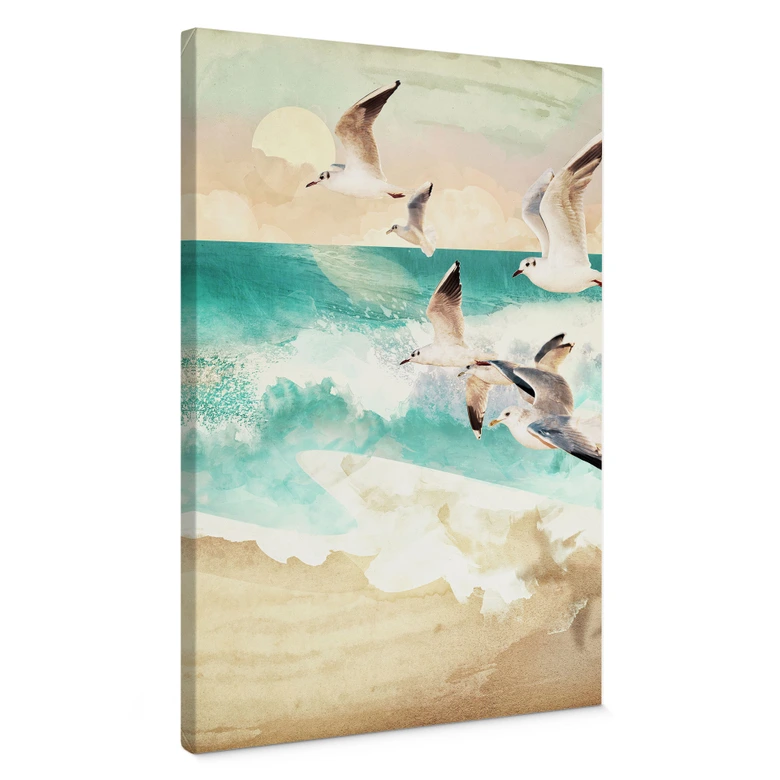 Leinwandbild Möwen am Strand - SpaceFrog Designs 