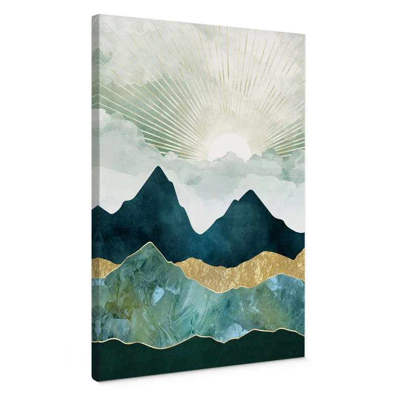 Canvas Zonnig landschap in blauw en goud - SpaceFrog Designs 