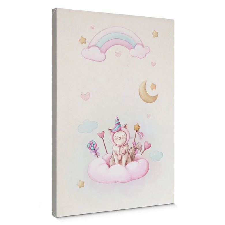 Leinwandbild Thai - Einhorn-Kätzchen auf der Zuckerwolke 