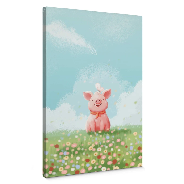 Leinwandbild Thai - Fröhliches Schweinchen auf der Sommerwiese 