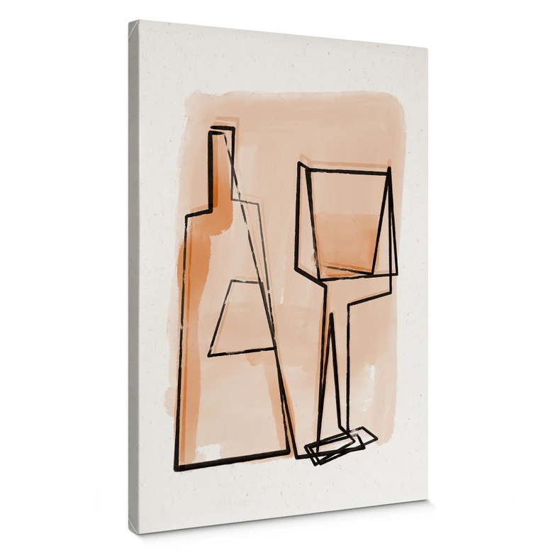 Tableau sur toile Nature morte abstraite : Bouteille et verre à vin - Treechild 