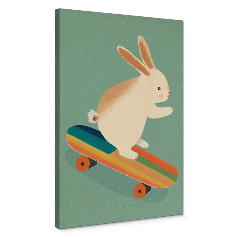 Leinwandbild Treechild - Niedlicher Hase auf einem Skateboard 