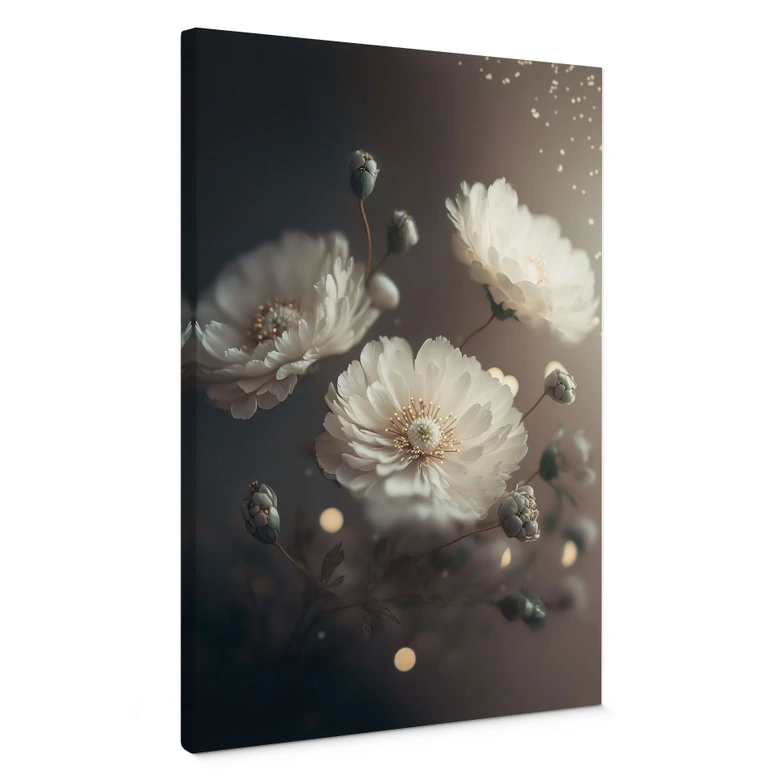 Leinwandbild Weiße Blumen mit Goldstaub - Treechild 