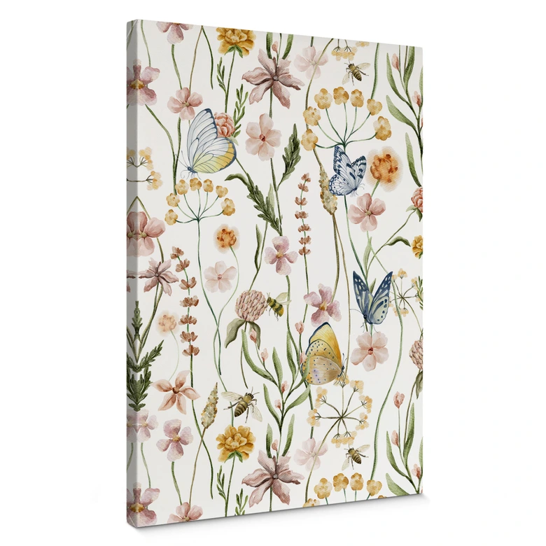 Leinwandbild Frühlingswiese mit Schmetterlingen - UN Designs 