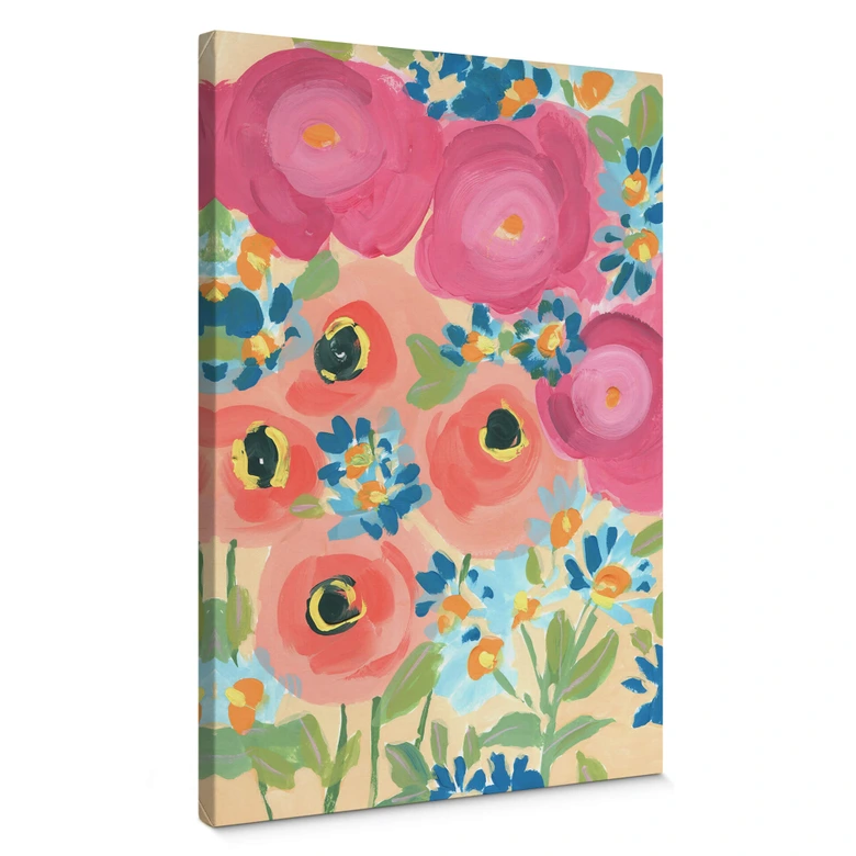 Lienzo Zwara - Rosas ilustradas y anémonas de coral 