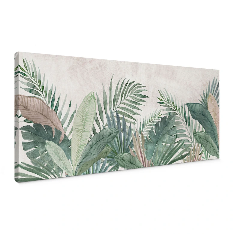 Canvas print Jungle Leaves Green Watercolor - Bloomery Decor - Panorama 