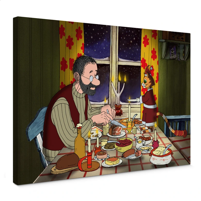 Leinwandbild Pettersson und Findus - Abendmahl bei Kerzenlicht 