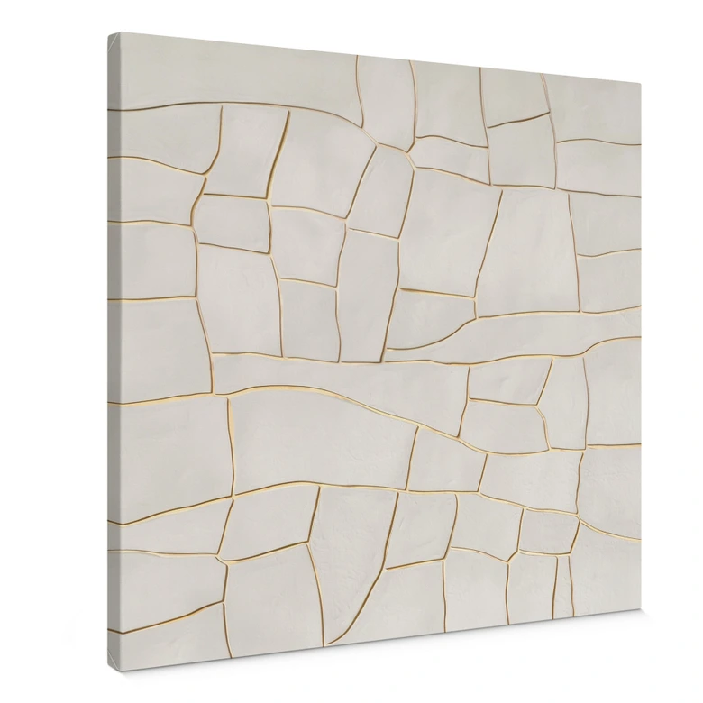 Leinwandbild Abstraktes Rissmuster in Beige | Steinmosaik - Alma - Quadratisch 