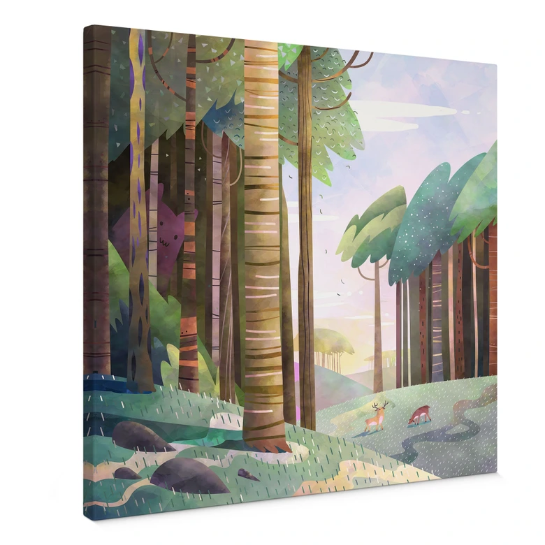 Canvas print Sunny forest with deer - DigitalArtsi 
