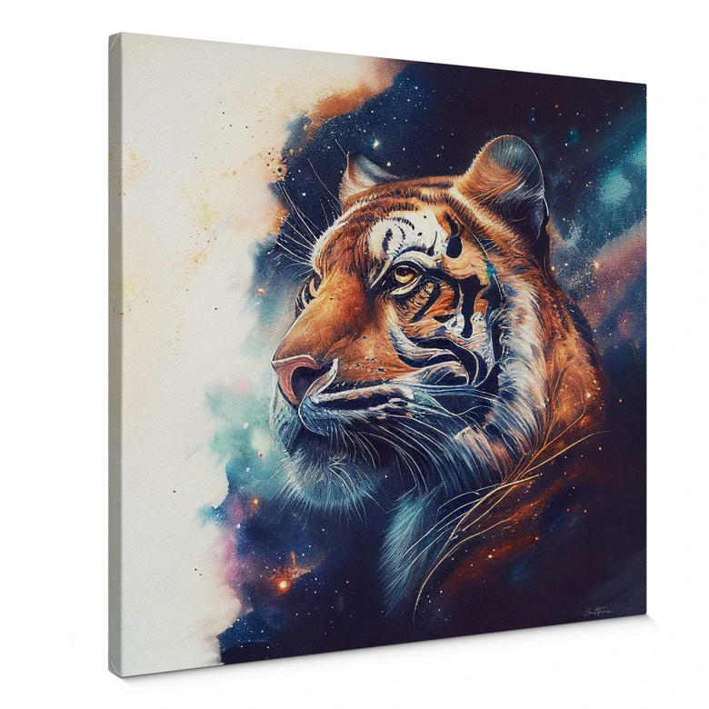 Leinwandbild Heine - Tiger im Sternenhimmel - Quadratisch 