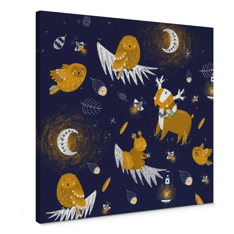 Leinwandbild Waldtiere in der Nacht - UN Designs 