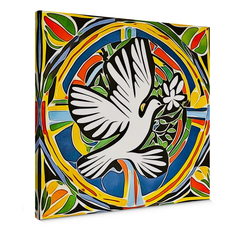 Leinwandbild Bunte Friedenstaube - Inspiriert von Matisse - Zamart - Quadratisch 
