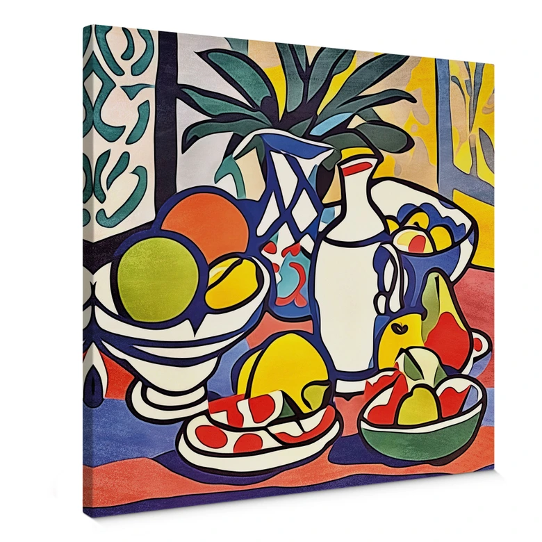 Leinwandbild Milch und Obst - Inspiriert von Matisse - Zamart - Quadratisch 