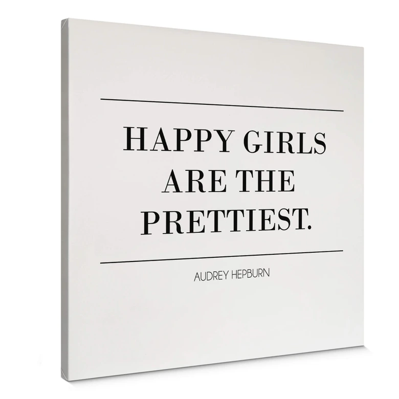 Leinwandbild Audrey Hepburn - Happy girls are the prettiest 02 - Quadratisch 