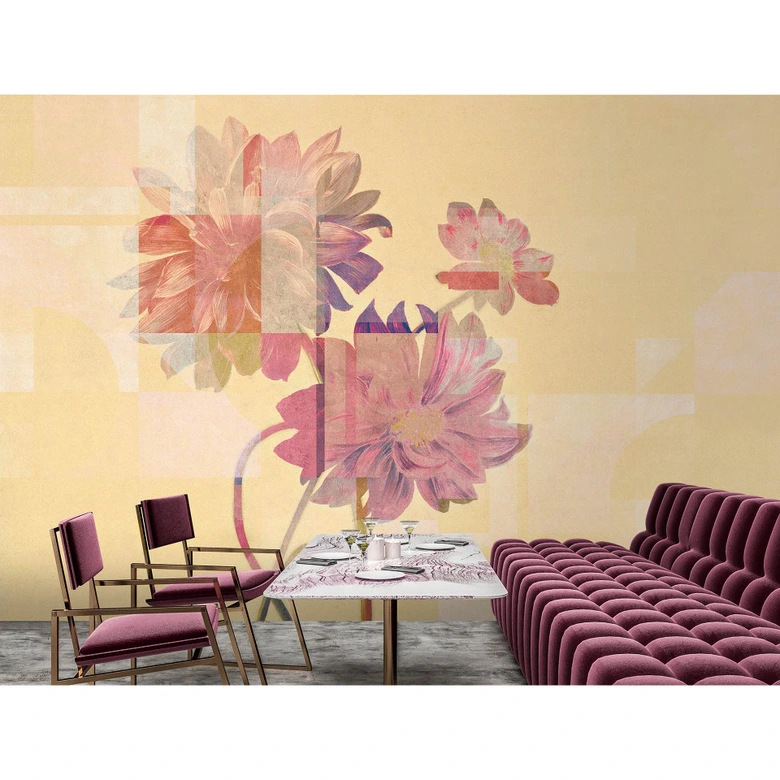 Livingwalls Fototapet Walls by Patel 3 Queen`S Garden 2 gul, rosa, orange, lila 