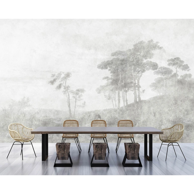 Wald Fototapete, Premium Vliestapete grau, weiß von Livingwalls, walls by Patel 3, Romantic Grove 2 