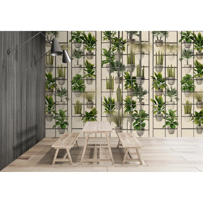 Livingwalls Fototapete Walls by Patel 3 Plant Shop 2 grün, beige, grau 