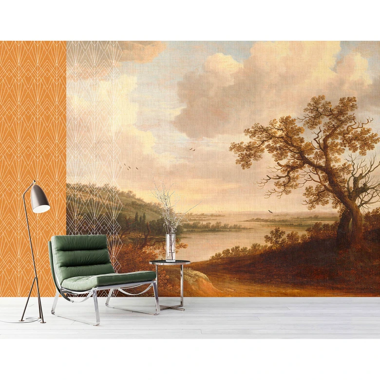 Fotomural Paredes de Patel 3 Cortina 1 amarillo, beige, marrón, verde, blanco 