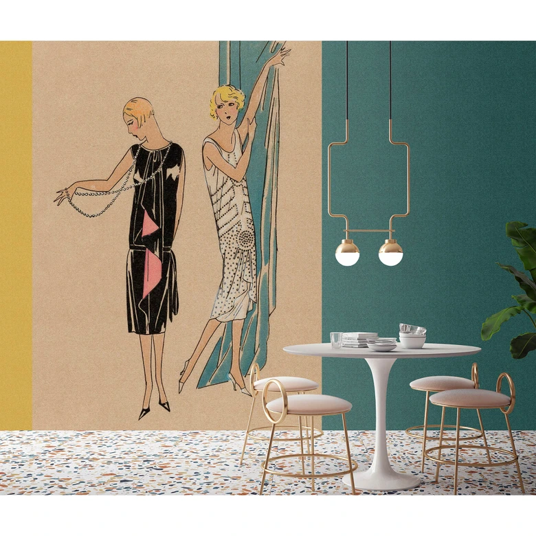 Fotomural Paredes de Patel 3 Parisienne 2 azul, beige, amarillo, negro 