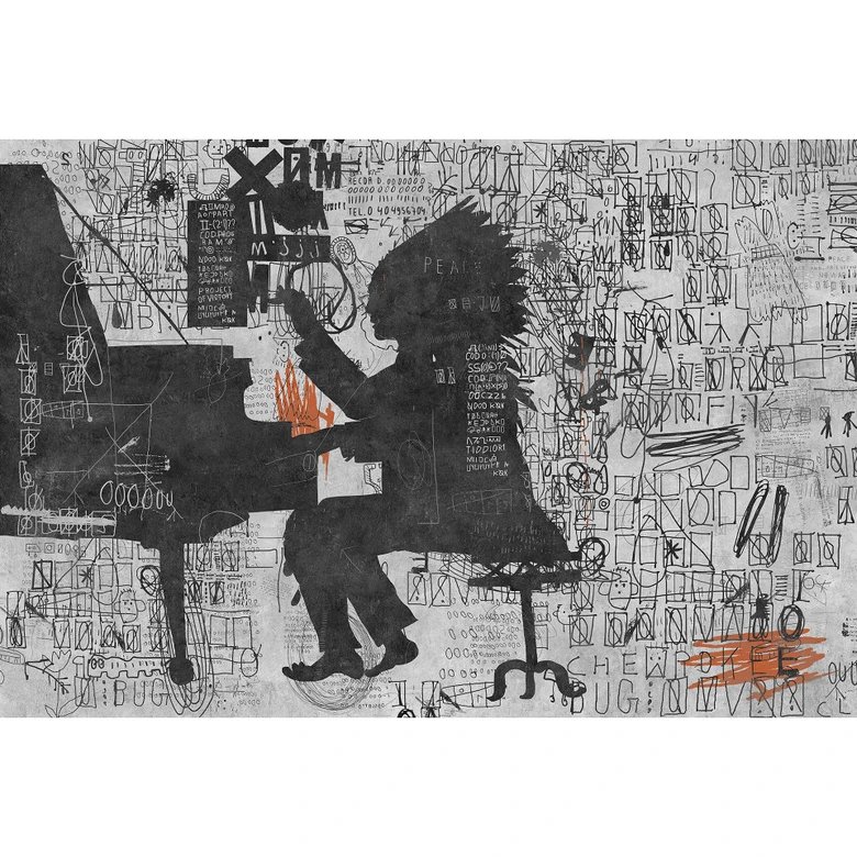 Livingwalls Fototapete Walls by Patel 3 Piano Bar 1 grau, schwarz, orange 
