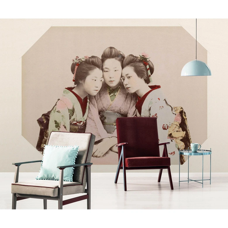 Livingwalls Fototapete Walls by Patel 3 Kyoto 1 beige, braun, grün, rosa, gelb 