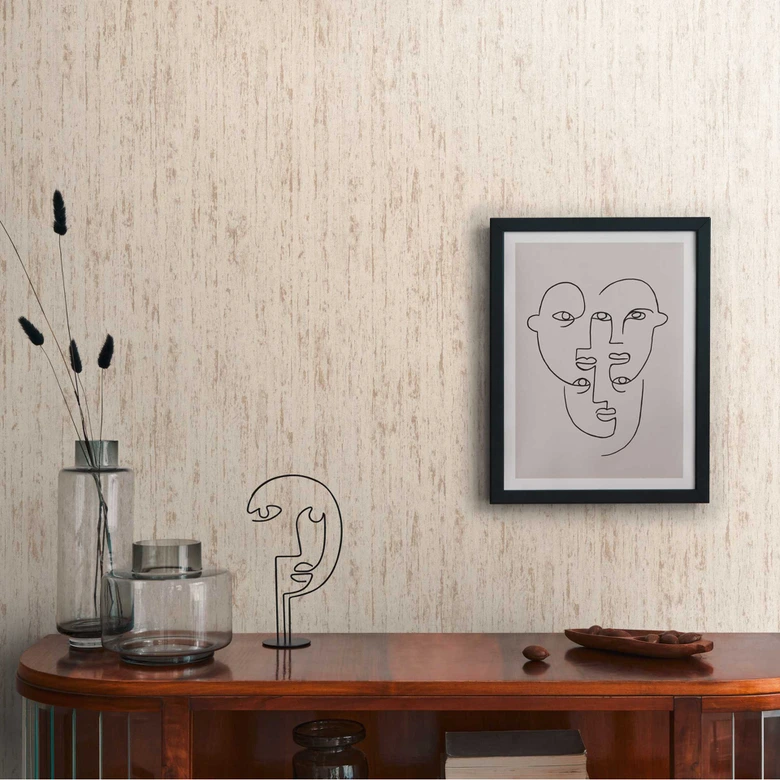 Papier peint texturé imitation bois beige - papier peint intissé look naturel - création murale 