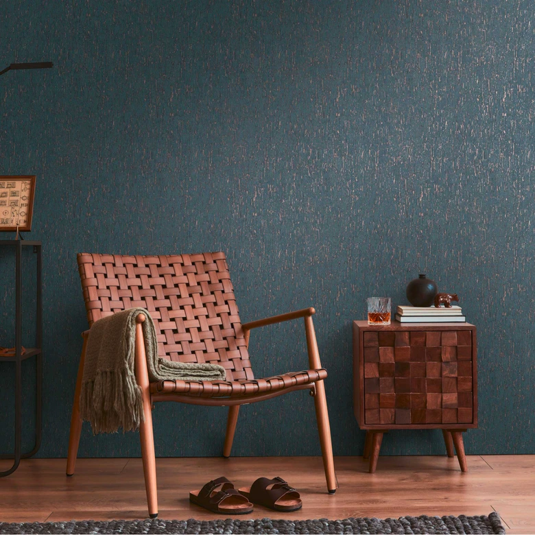 Struktur-Tapete in Marineblau Metallic - Elegante Vliestapete für moderne Räume 