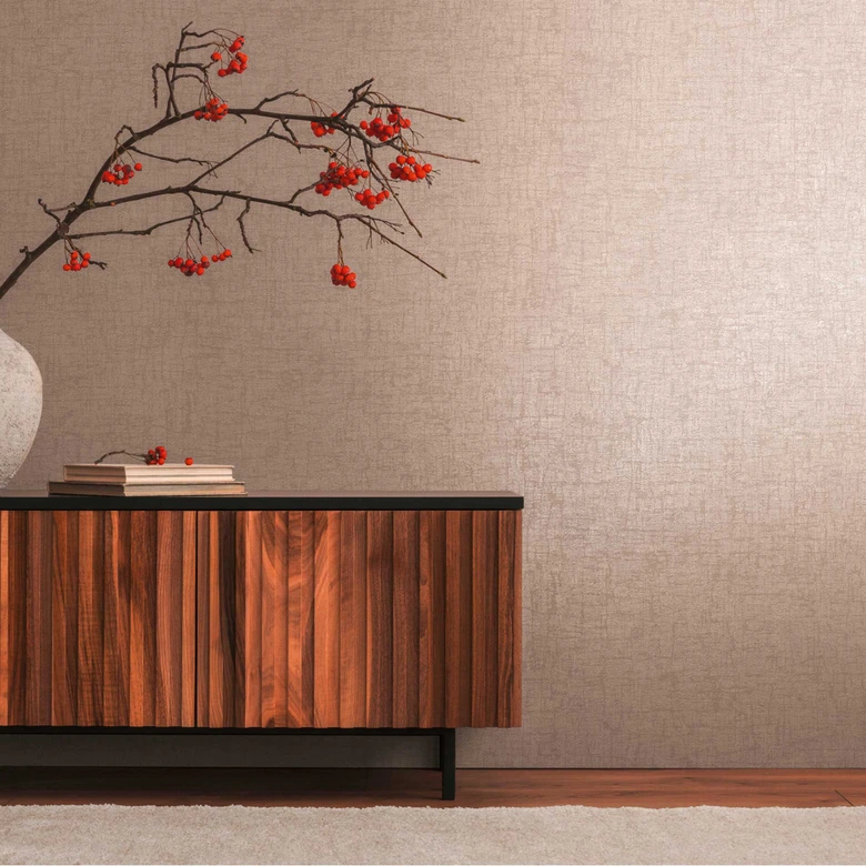 Elegant taupe texturerad skal- och stick tapet - mångsidig non-woven tapet 