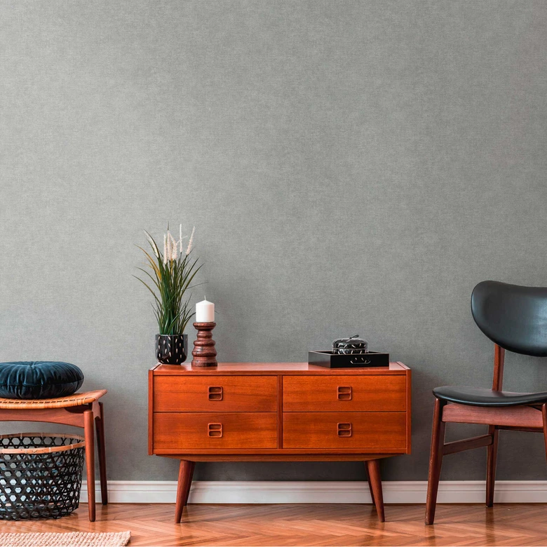 Leinenoptik Strukturtapete Grau - Moderne Vliestapete 