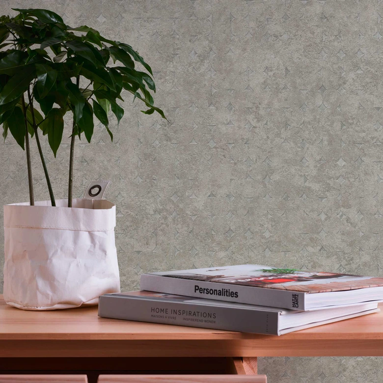 Designer Vliestapete in Betonoptik mit dezenter Diamantenstruktur in Hellem Grau 