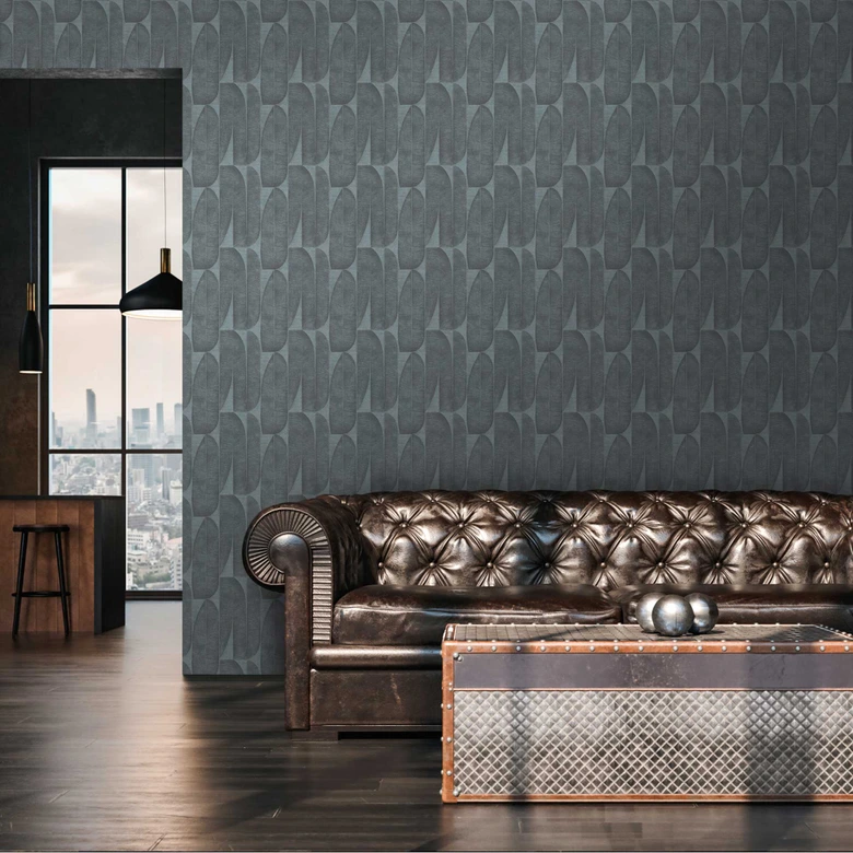 Papier peint anthracite avec motif de feuilles - papier peint intissé pour un intérieur moderne 