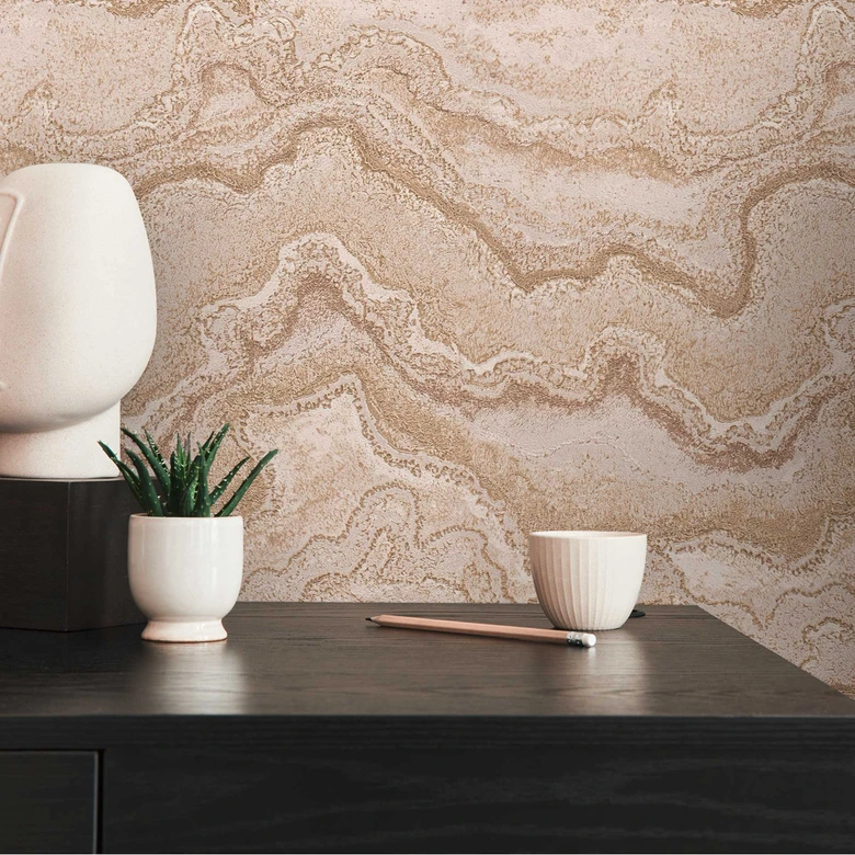 Papier peint à effet marbré beige sable or - papier peint texturé en pierre naturelle 