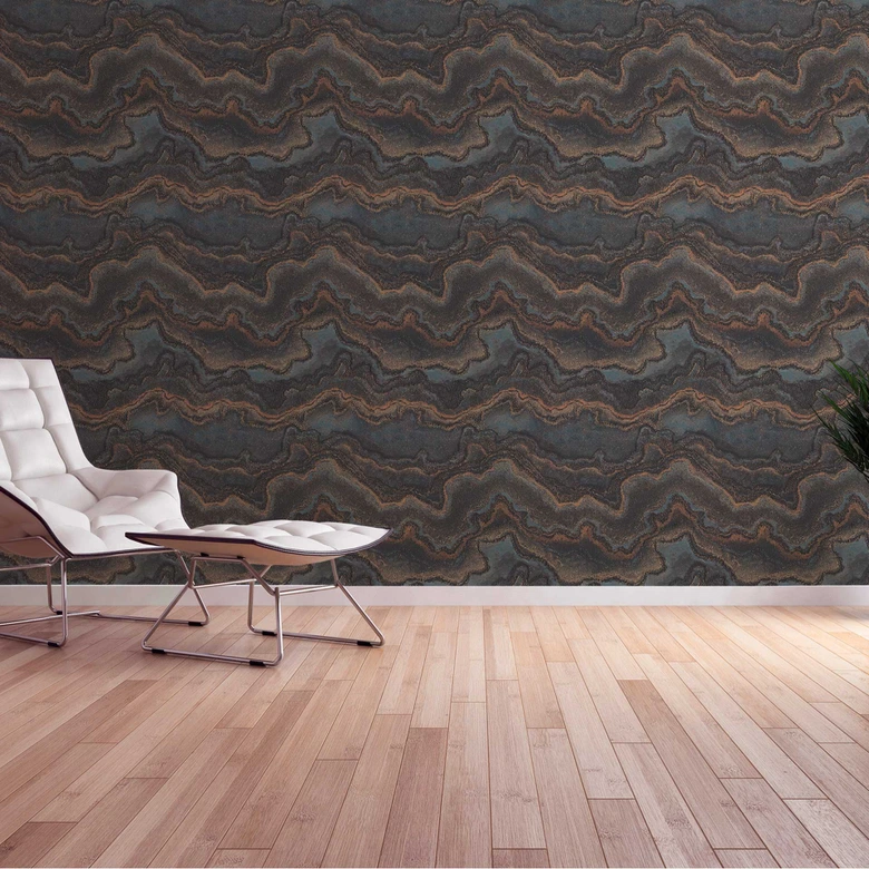 Luxueux papier peint à effet marbré noir et or - Impressionnant papier peint métallique 