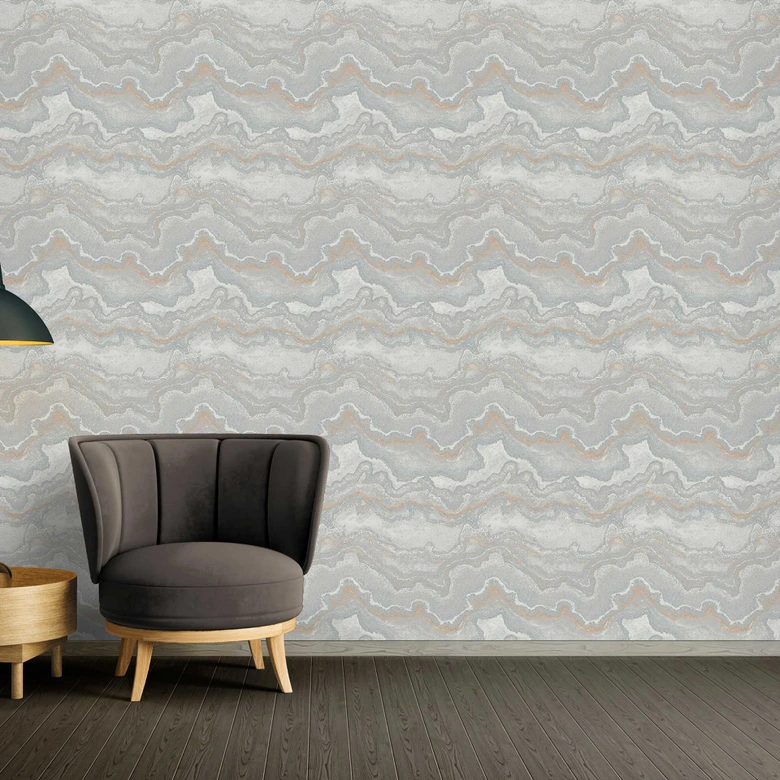 Papier peint intissé à effet marbré argenté et doré - Papier peint pour une atmosphère de vie luxueuse 