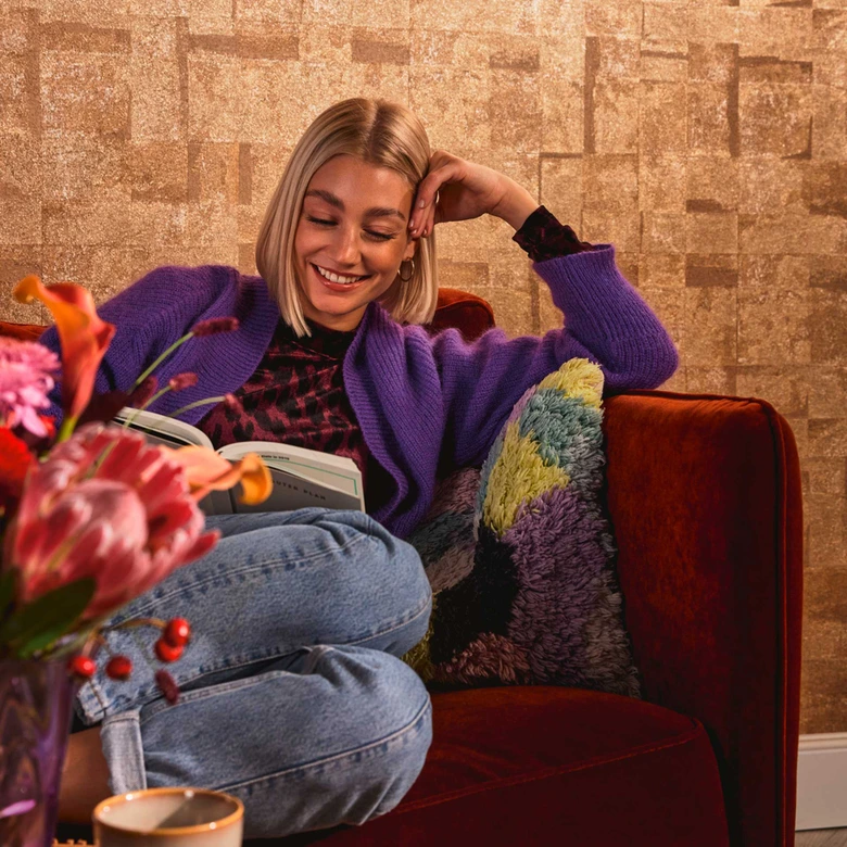 Papier peint métallique à effet patiné brillant dans les tons bruns - Papier peint à motif texturé 