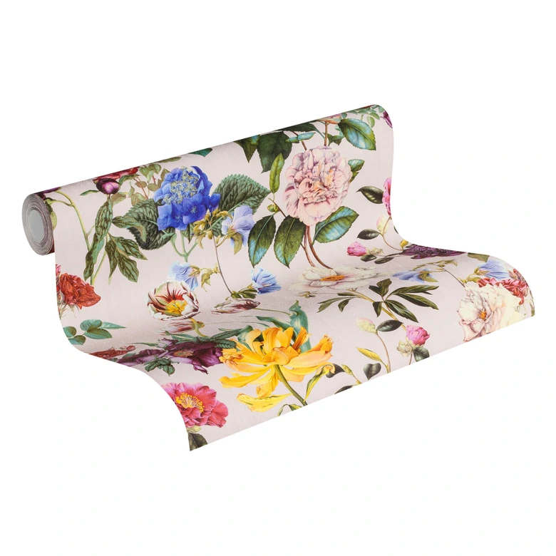 Jette carta da parati floreale in verde e rosa carta da parati in tessuto non tessuto opaco a trama chiara in multicolore 