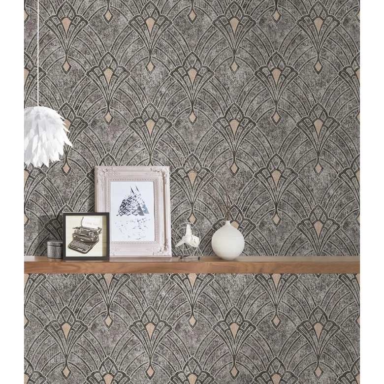 Livingwalls Art Déco Tapete Mata Hari Vliestapete schwarz, grau, beige 