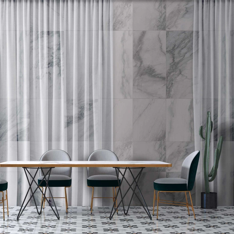 Fototapete mit Streifeneffekt Vorhang - Elegante Vliestapete in Grau 