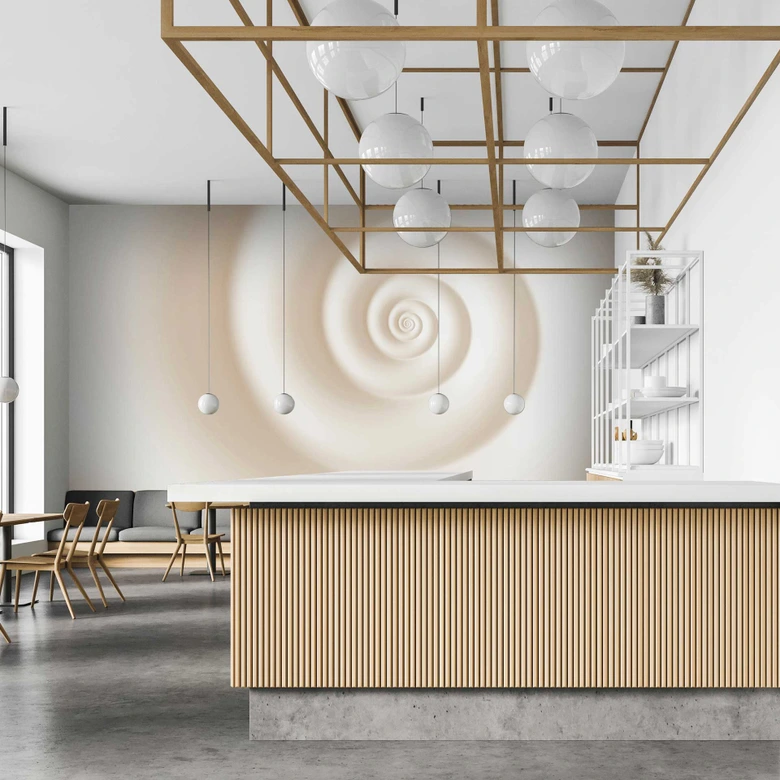 Fototapete Wirbel-Design in Creme - Hypnotische Vliestapete für moderne Räume 